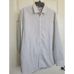 Ted Baker Men Cream Blue Diamond Pattern Dress Shirt Size 5 100% Cotton Portugal